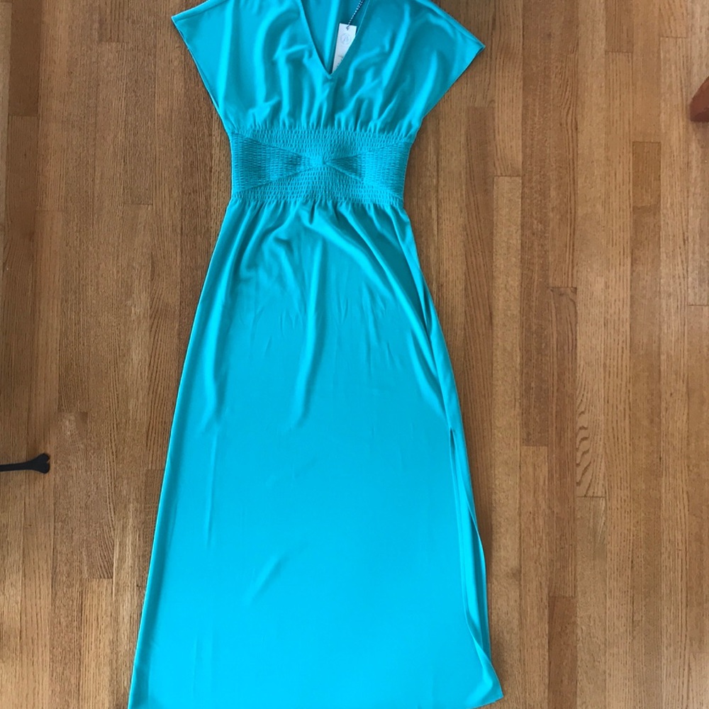 Teal Draper James flutter sleeves Maxi dress